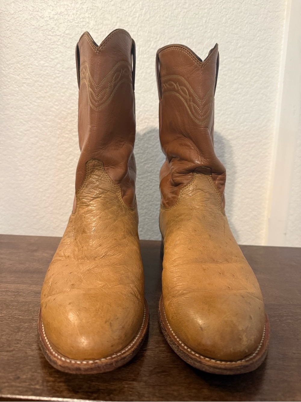 Justin Boots Two-Tone Brown Tan Leather Western Cowboy Boots